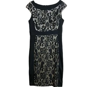 Jax Black Dress Cap Sleeve Lace Sheath Size 8 Lined Pinup Party Classic Dress